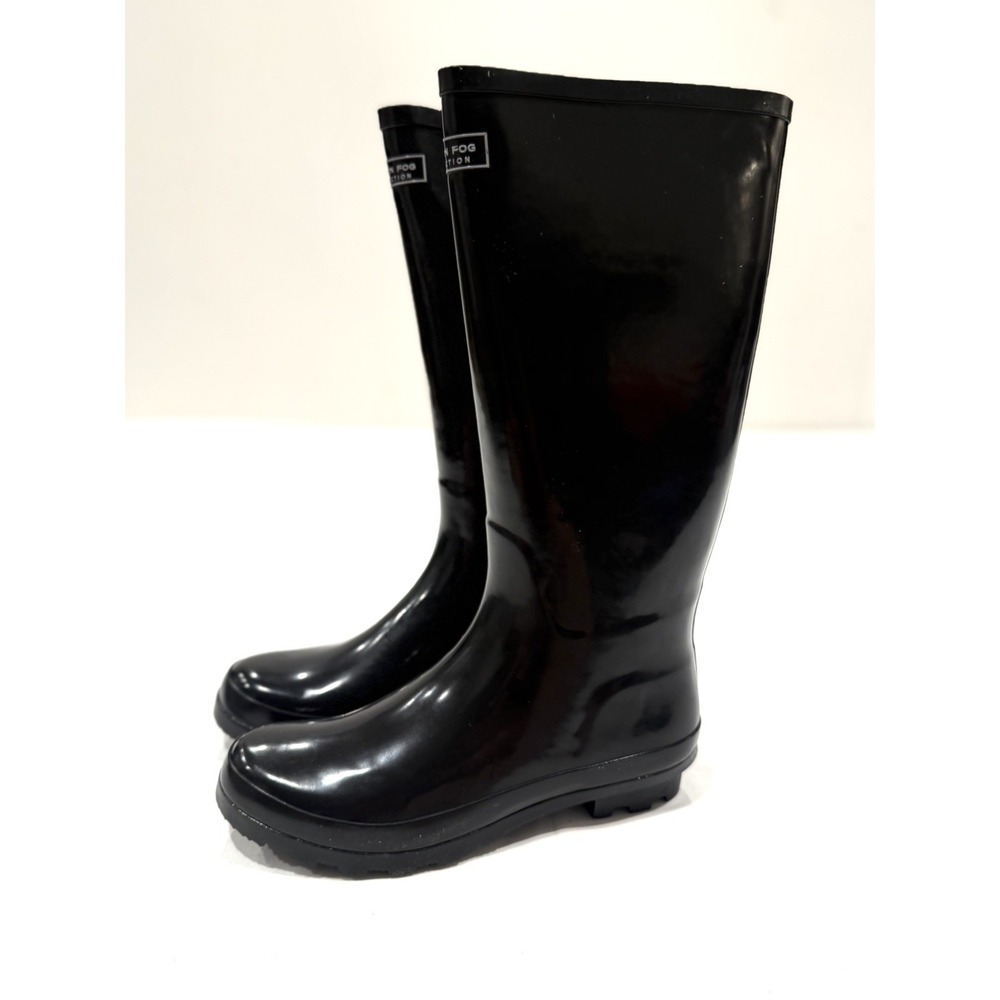 London Fog Size 9 Thames Women's Tall Black Waterproof Rubber Rain Boots fall
